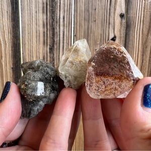 3 Piece Garden Quartz Crystal Set. Quartz Crystals with Inclusions.